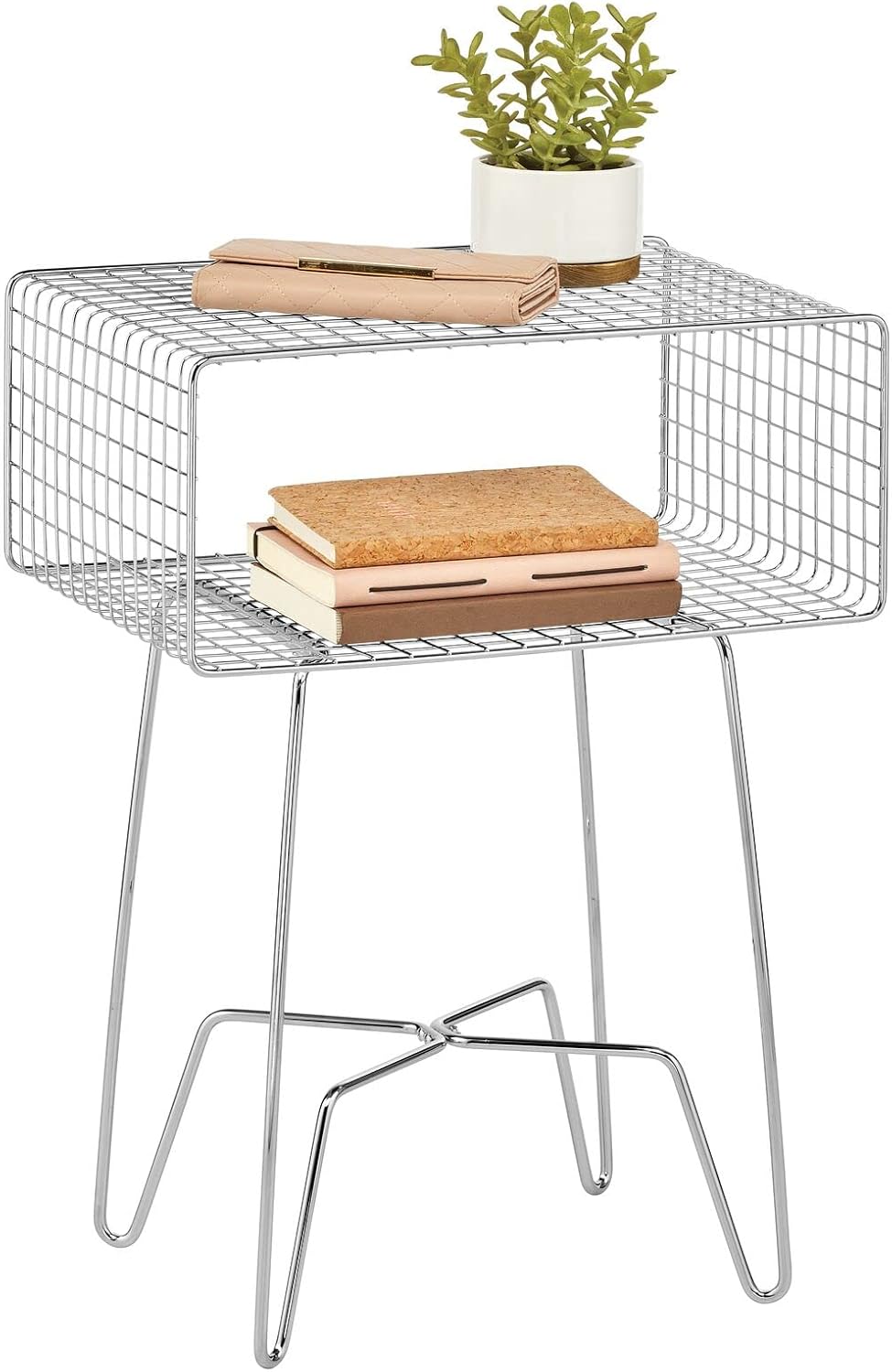 Light Pink 2-Tier Metal Side Table with Storage Shelf L496839