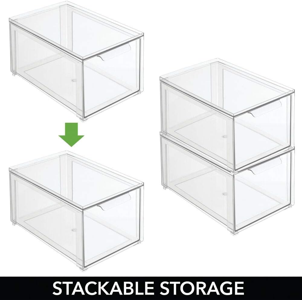 Clear 4 Pack Plastic Stackable Storage Drawer E791