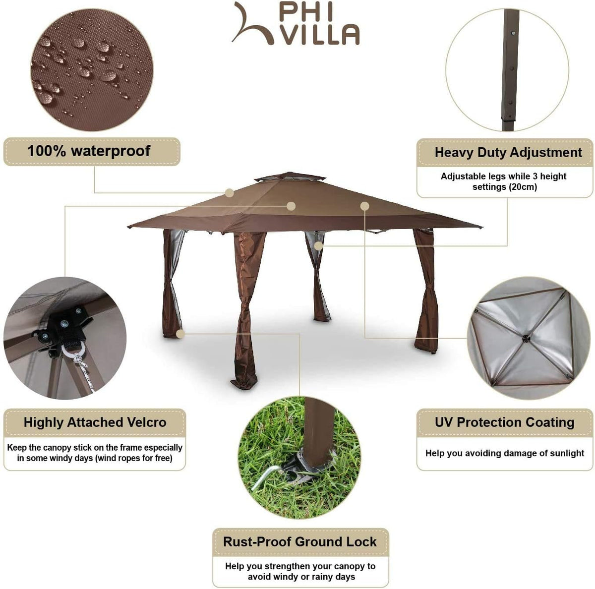 13'x13' UV Block Gazebo Canopy with Hardware Kits E898