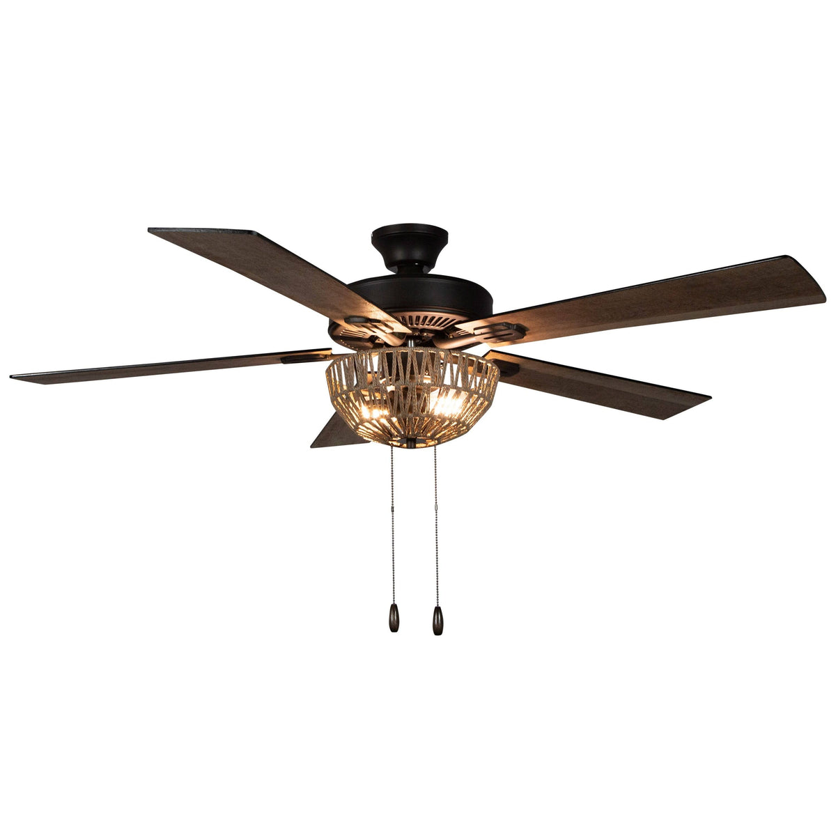 Brown 52-Inch Woven Rope 5-Blade LED Ceiling Fan L122906