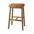 Cognac Brown Leather Medium Brown Wood Bar Stool A19415
