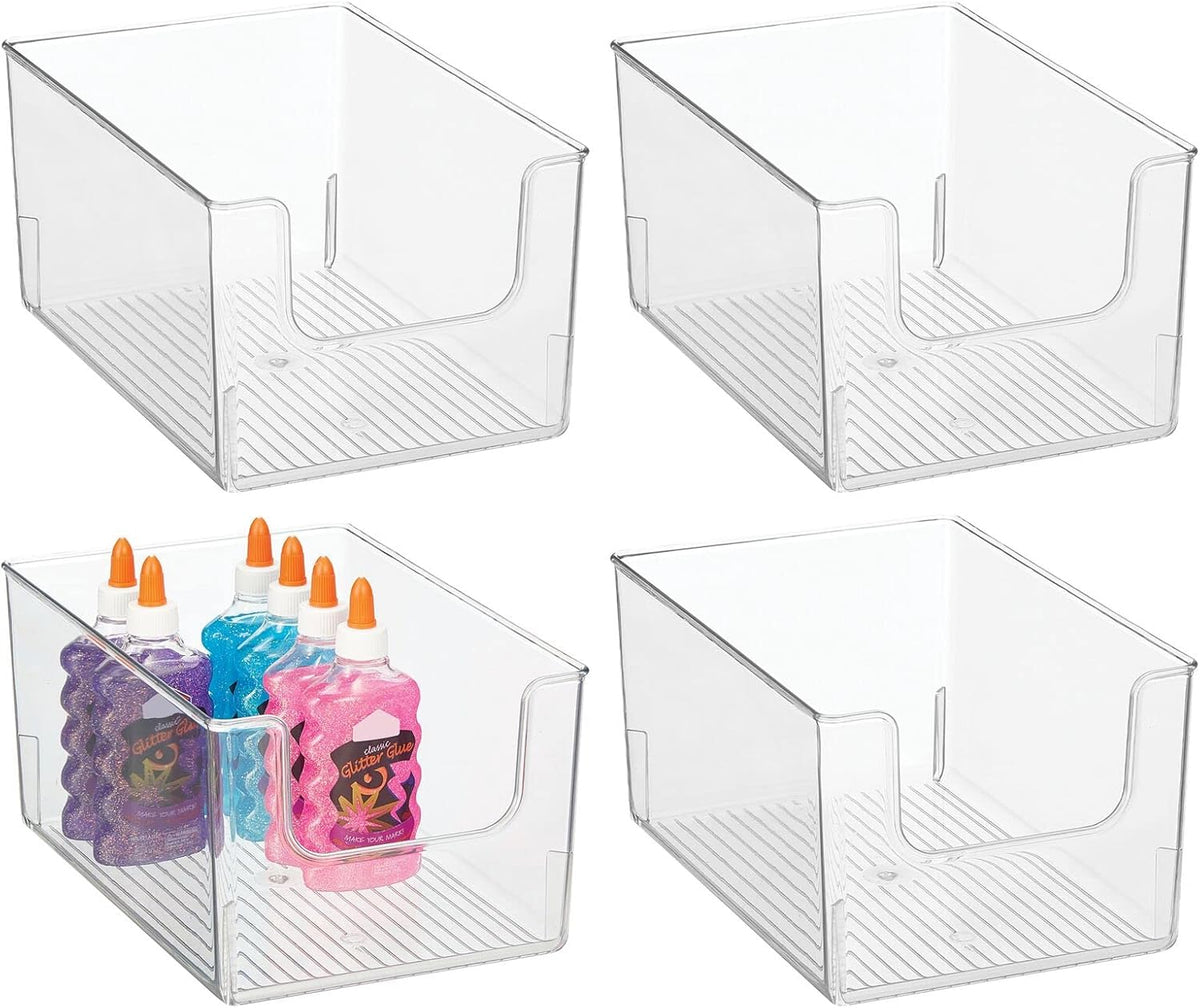 Clear 4 Pack Stackable Plastic Open Front Storage Organizer Bin Basket Q412005