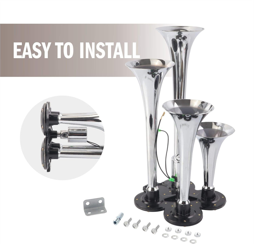 4 Trumpet Train Air Horn Kit with 120 PSI Air Compressor S7386