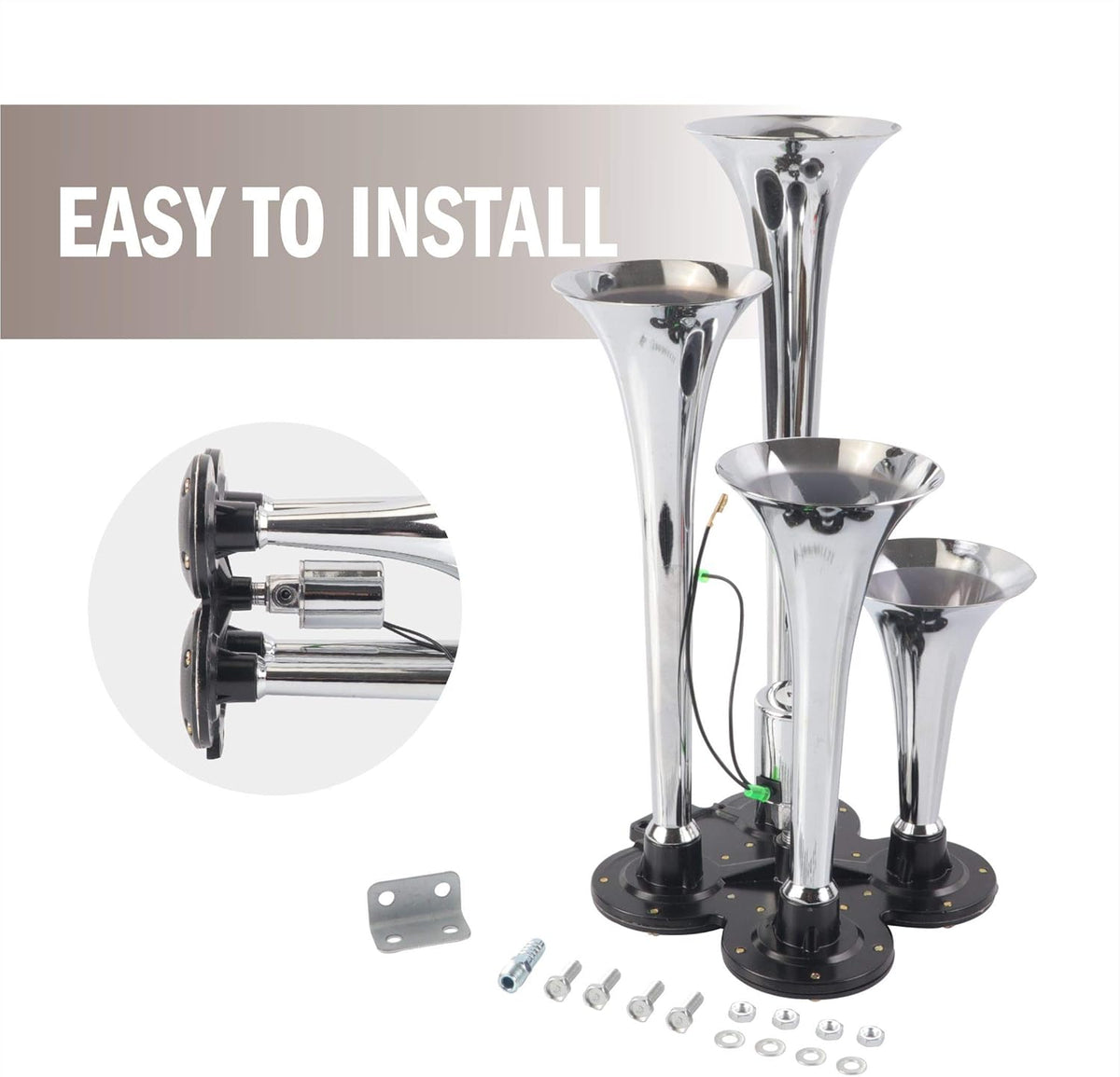 4 Trumpet Train Air Horn Kit with 120 PSI Air Compressor S7386