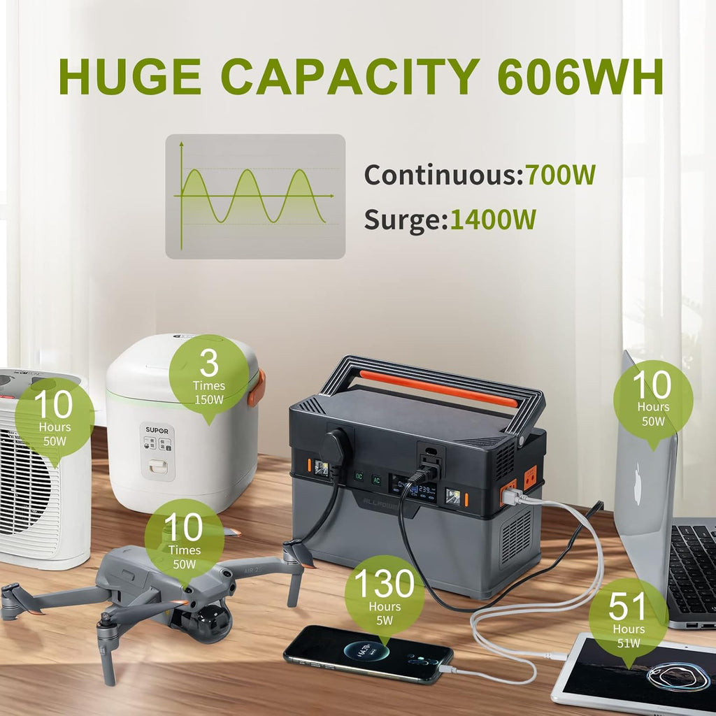 Portable Power Station 700W 606Wh Solar Generator O916691