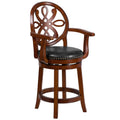 26" High Wood Counter Height Stool with Arms and Black Leather Swivel Seat M20666