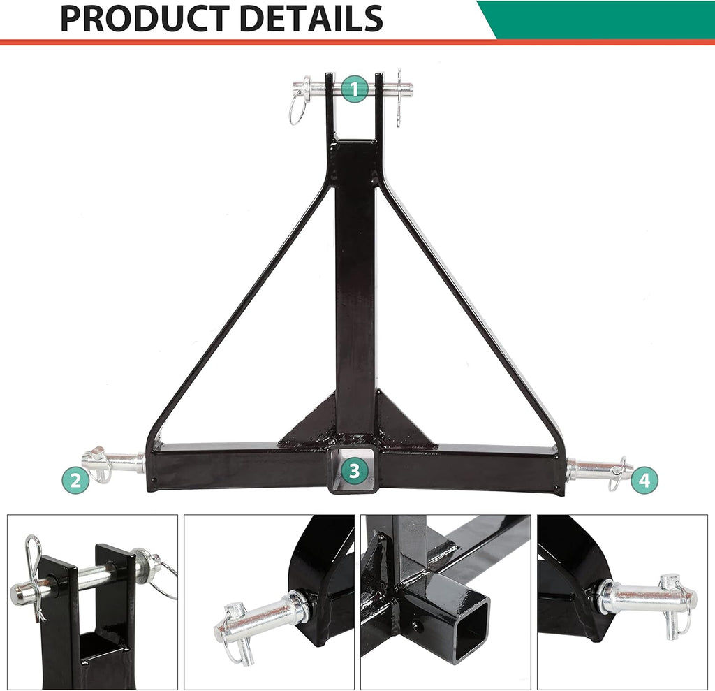 3 Point 2 Receiver Tractor Tow Hitch Drawbar Adapter Z168