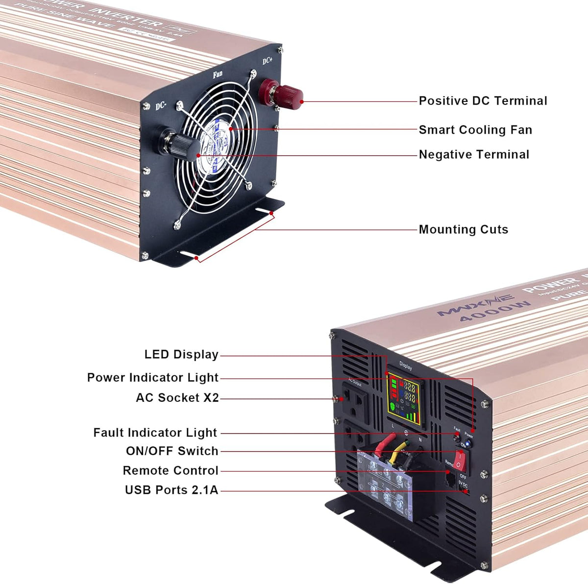 4000 Watts Pure Sine Wave Power Inverter with LCD Display and Remote Control R638937