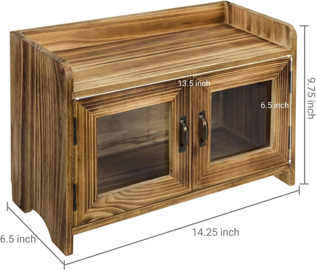 Dark Brown Wood Counter Top Storage Cabinet with Glass Windows A52683