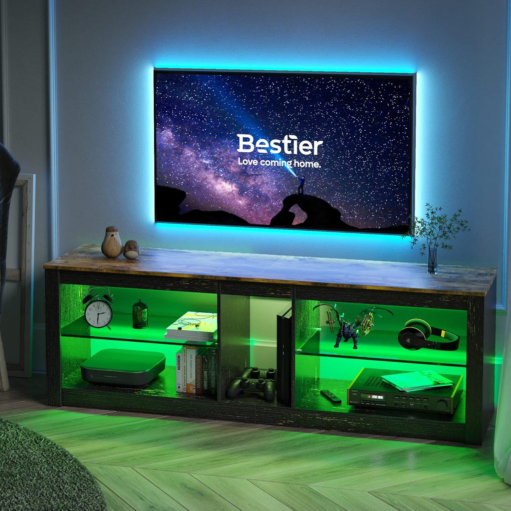 Rustic Brown 42 Inch TV Stand with Glass Shelf Z33194