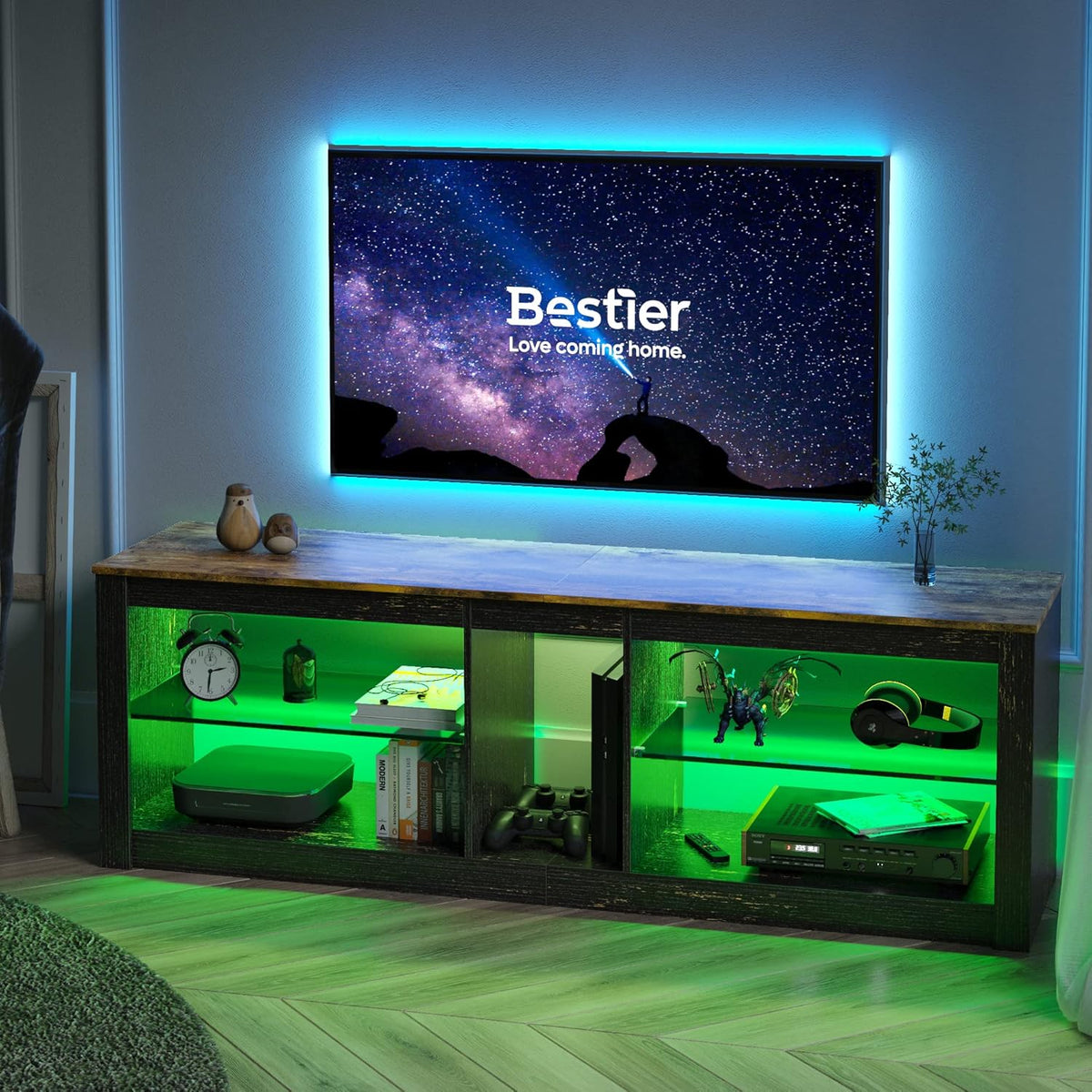 Rustic Brown 42 Inch TV Stand with Glass Shelf Z33194