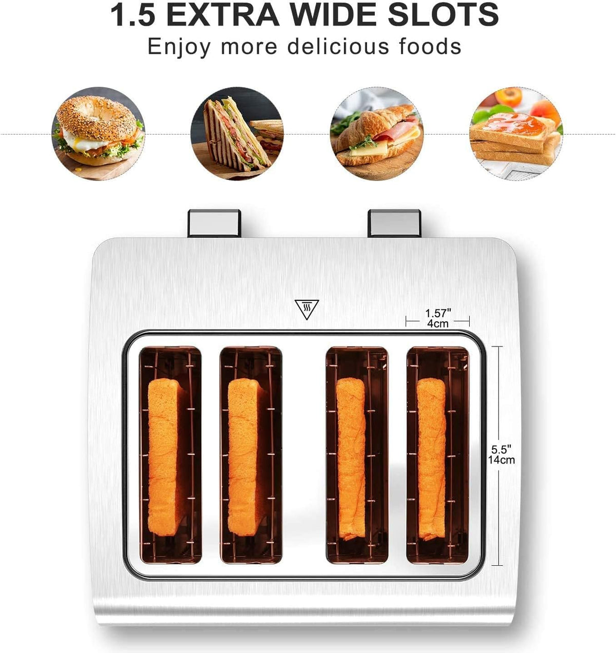 4 Slice Wide Slot Stainless Steel Toaster P353
