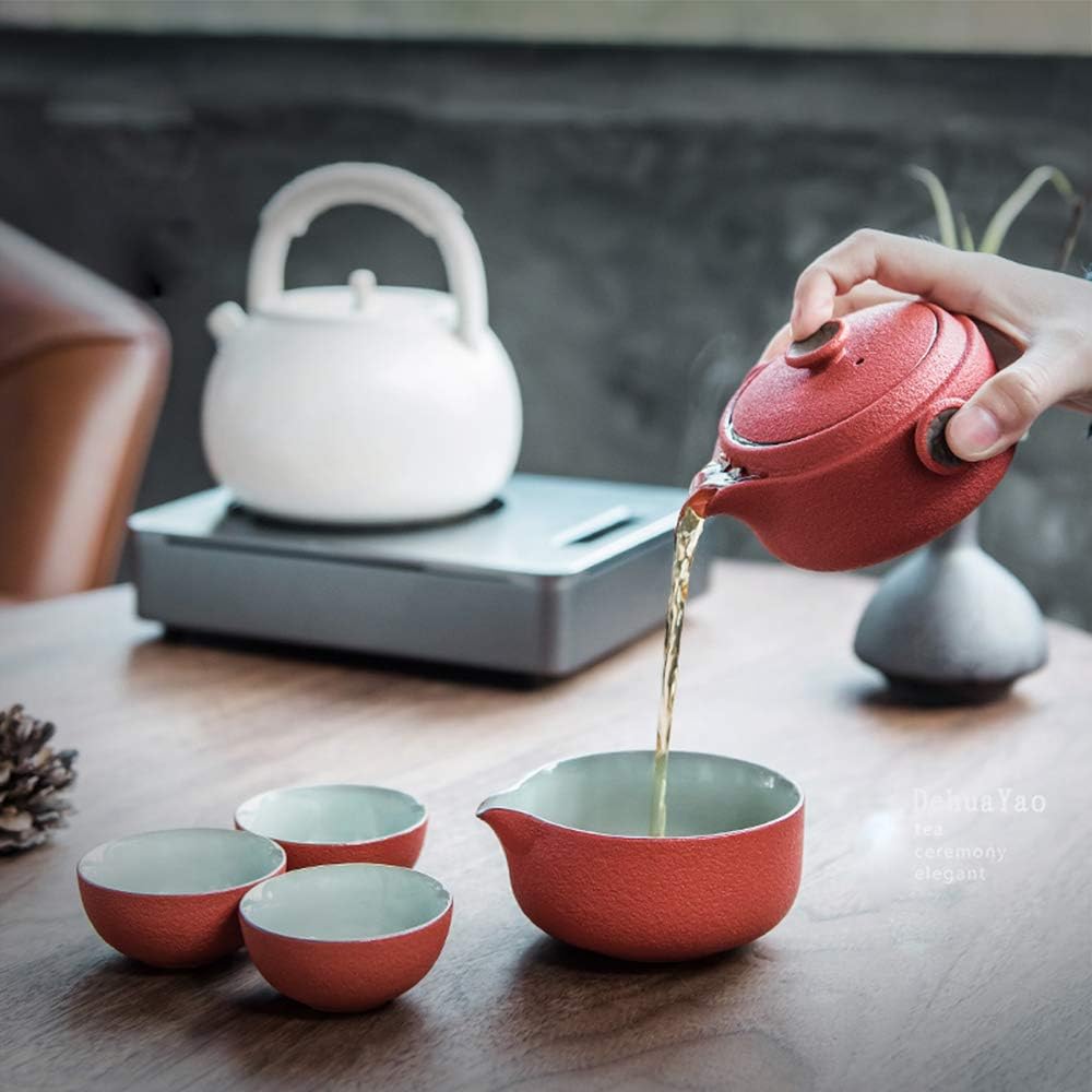 Ceramic Teapot with 4pcs Cups Travel Tea Set L240395