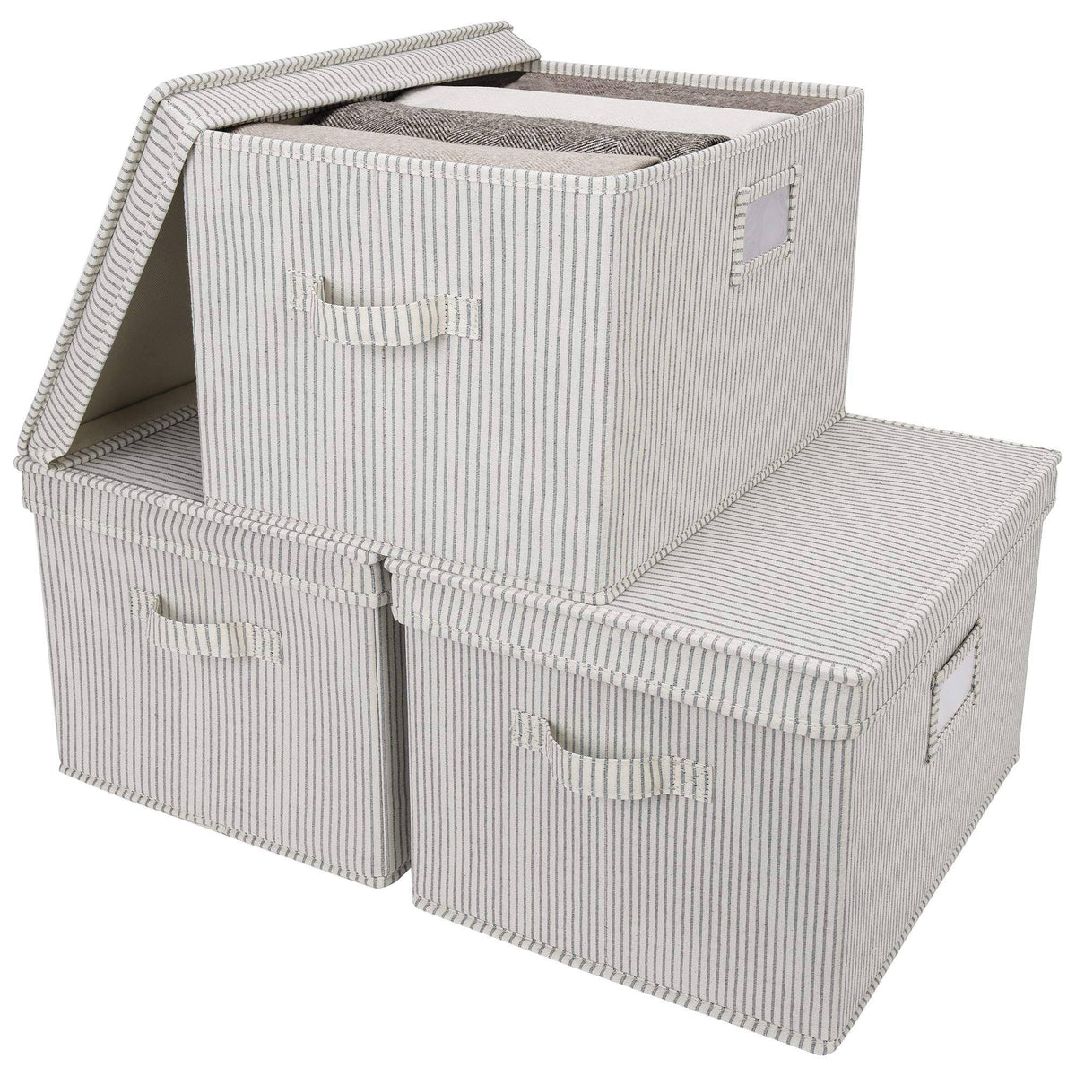 Canvas Storage Bins with Lids and Handles, 3-Pack Z3276