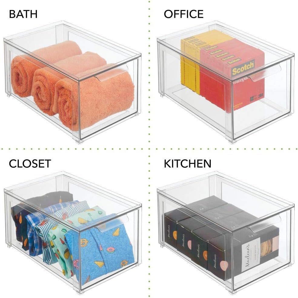 Clear 4 Pack Plastic Stackable Storage Drawer E791