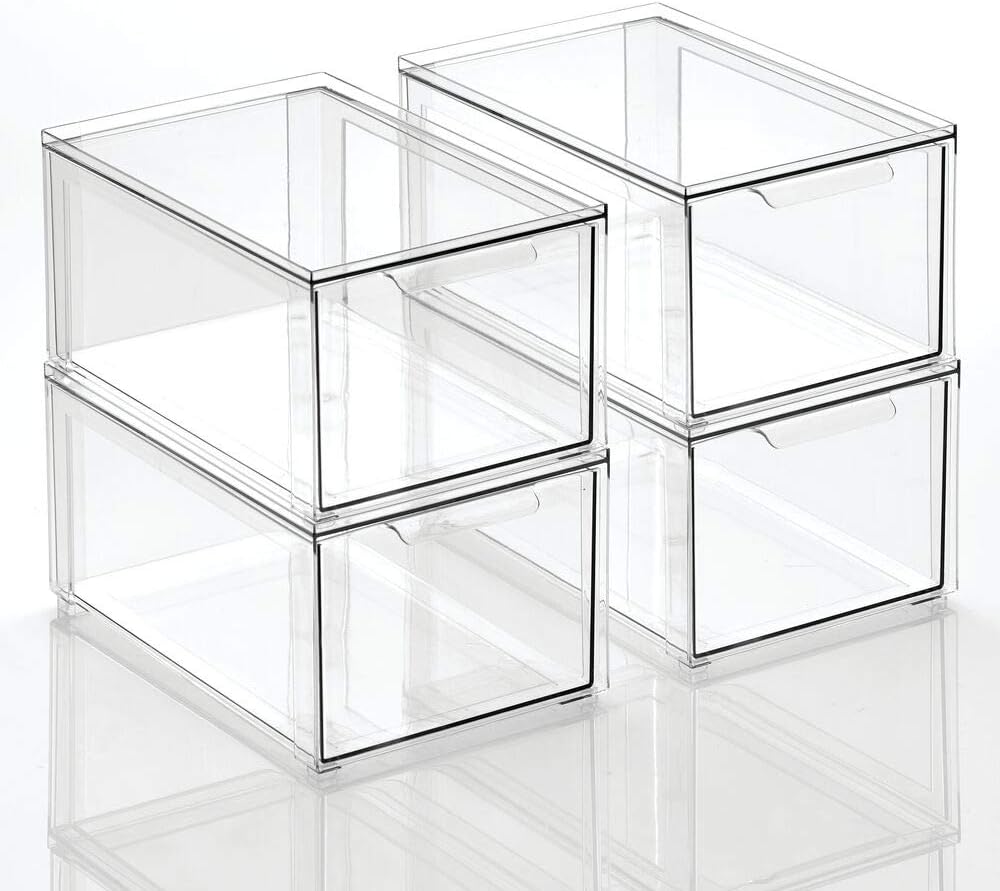 Clear 4 Pack Plastic Stackable Storage Drawer E791