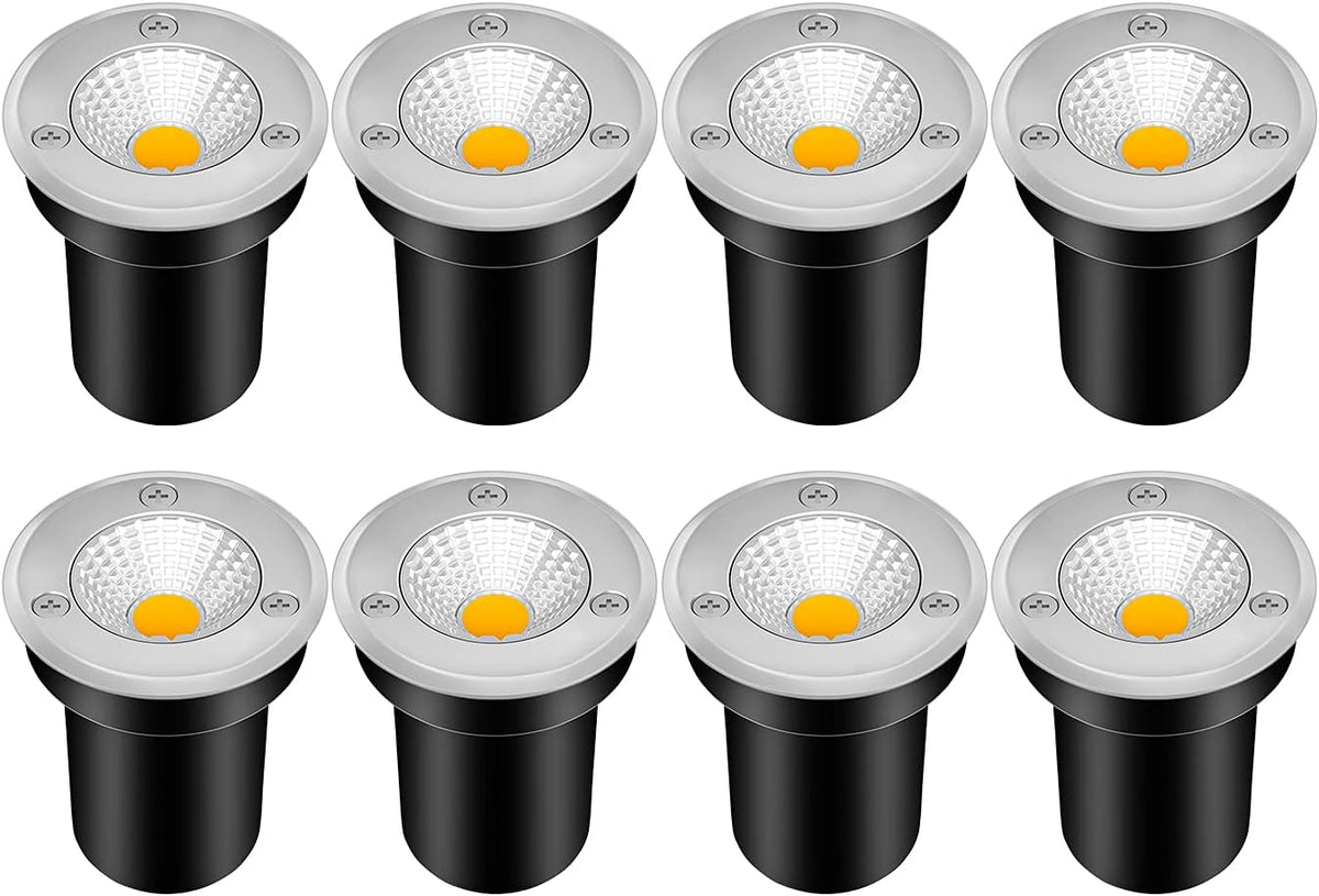 3W 12V-24V IP67 Waterproof LED Well Lights 8 Pack Warm White F3230