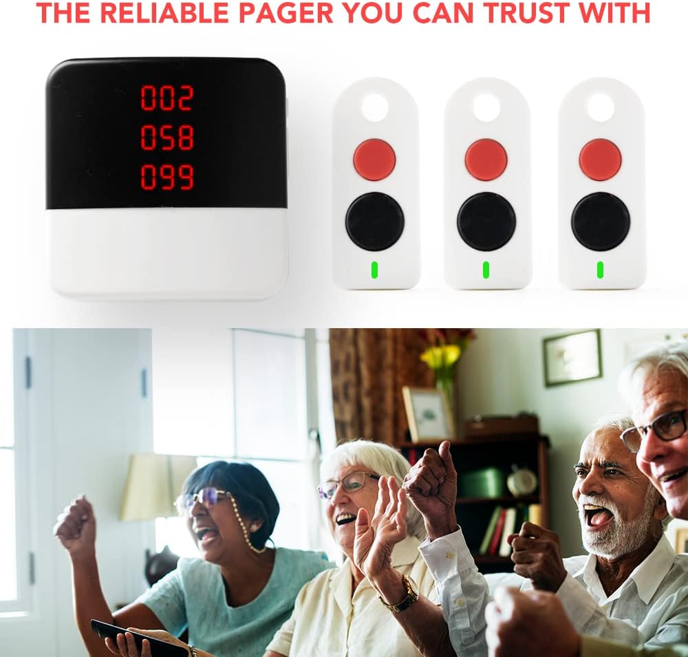 Caregiver Pager with 4 SOS Call Buttons 2 Receivers I565722