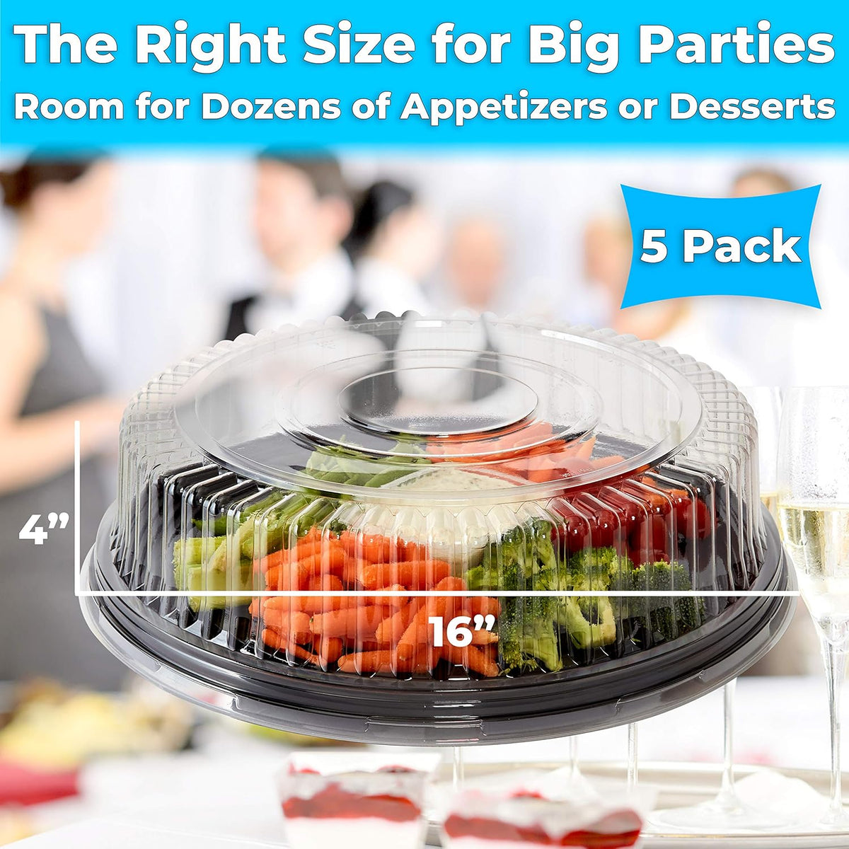 Black Plastic 16 in. Serving Tray and Lid 5pk A23046