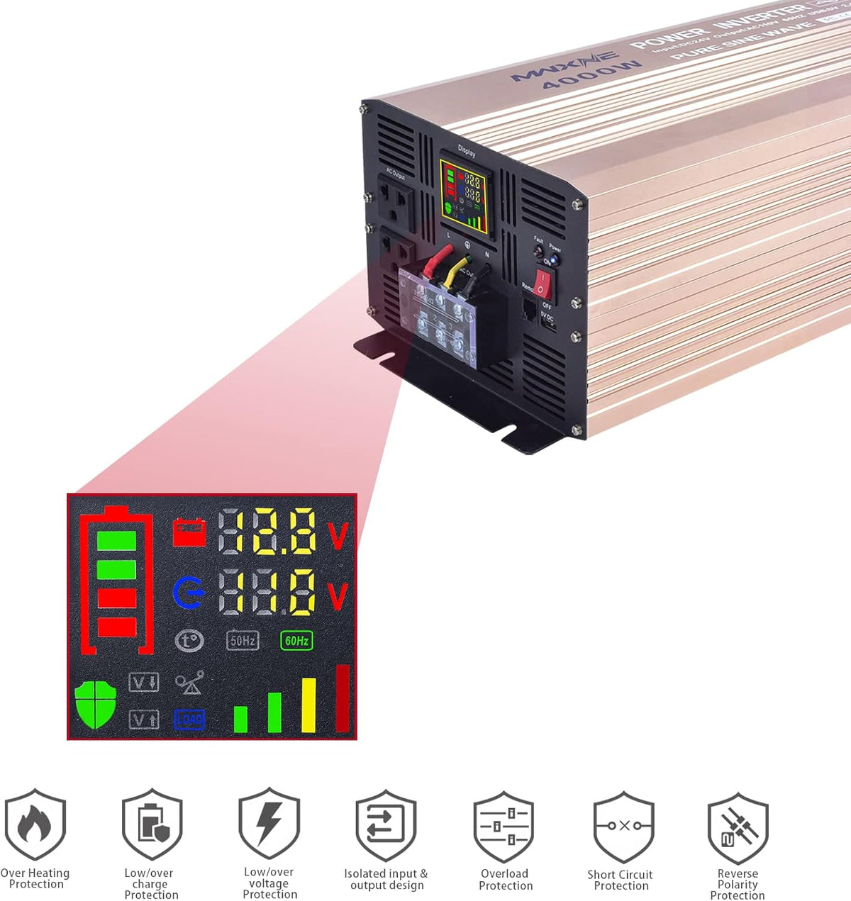 4000 Watts Pure Sine Wave Power Inverter with LCD Display and Remote Control R638937