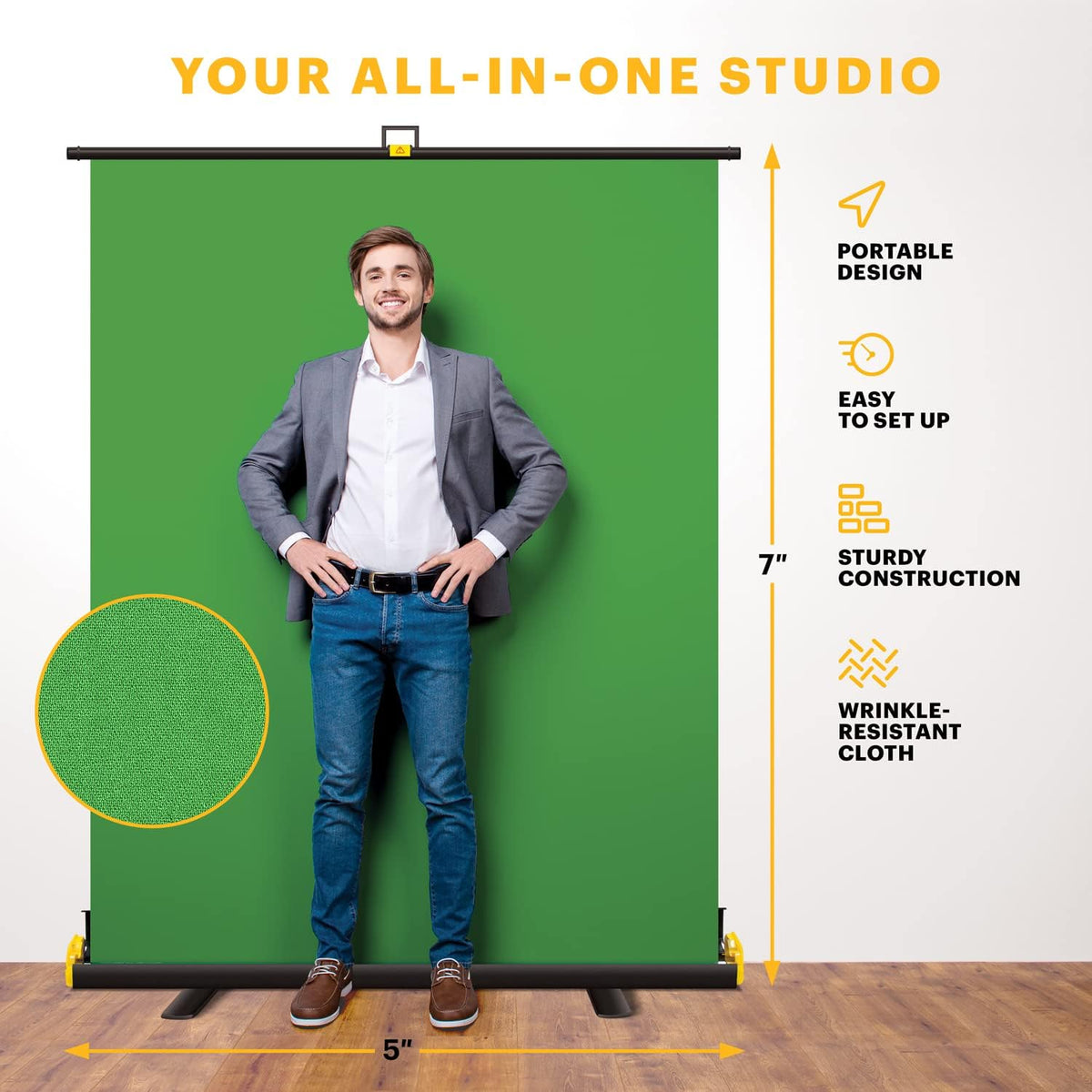Portable Collapsible Green Screen Chroma Key Backdrop with Stand E2126