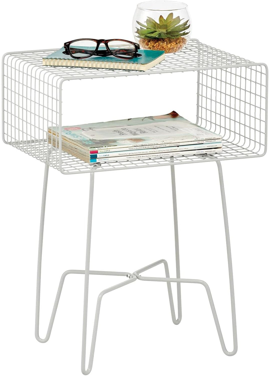 Light Pink 2-Tier Metal Side Table with Storage Shelf L496839