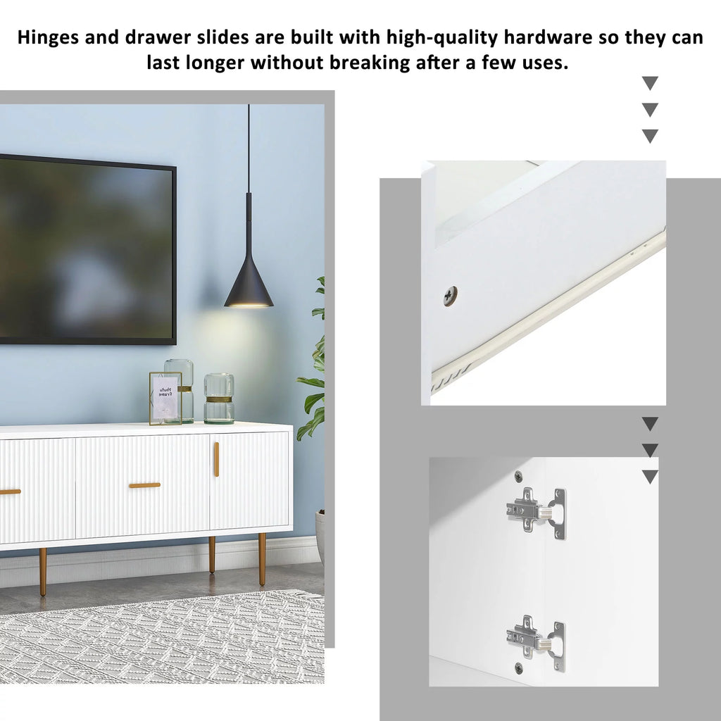 White Wood TV Stand with 2 Drawers and Cabinets W780