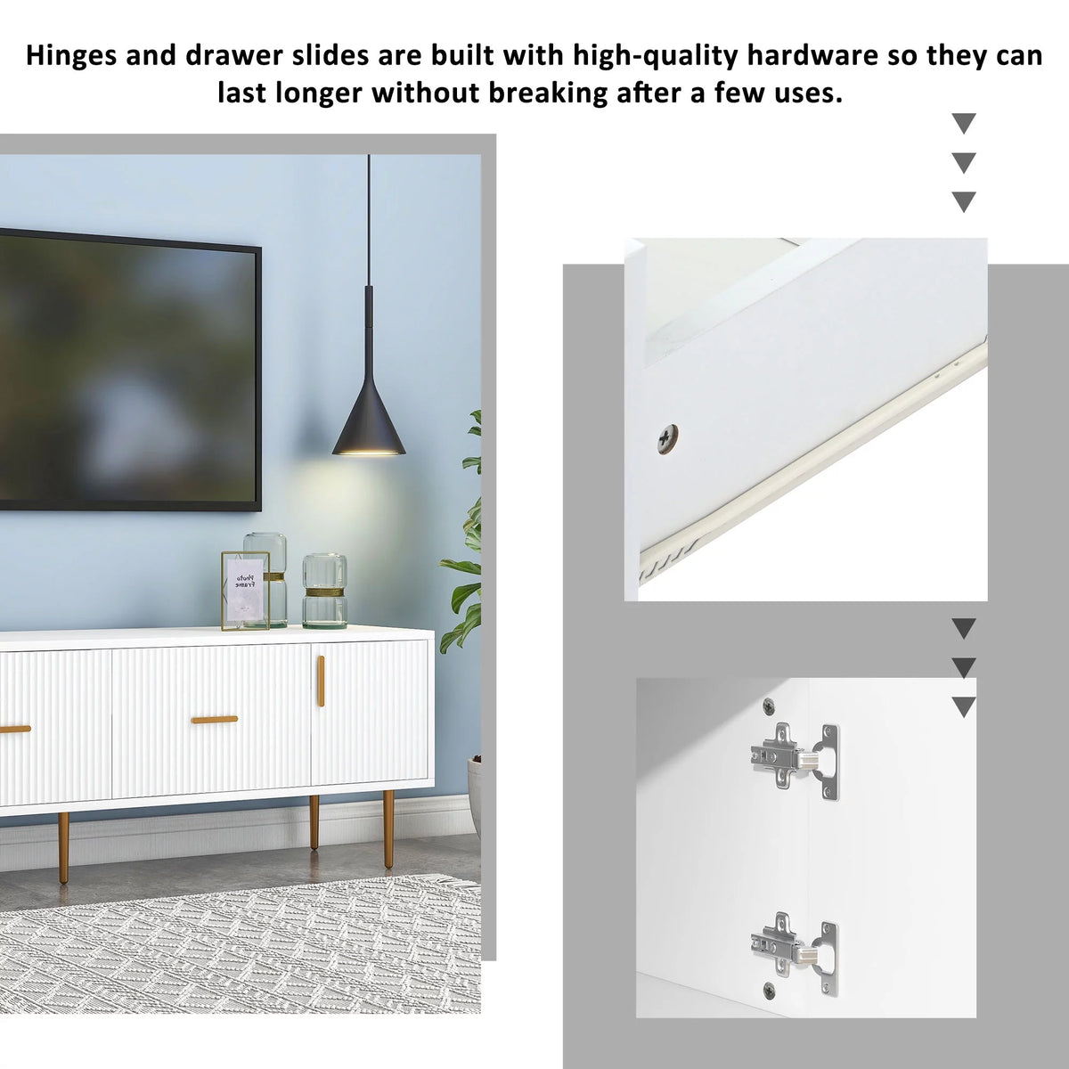 White Wood TV Stand with 2 Drawers and Cabinets W780