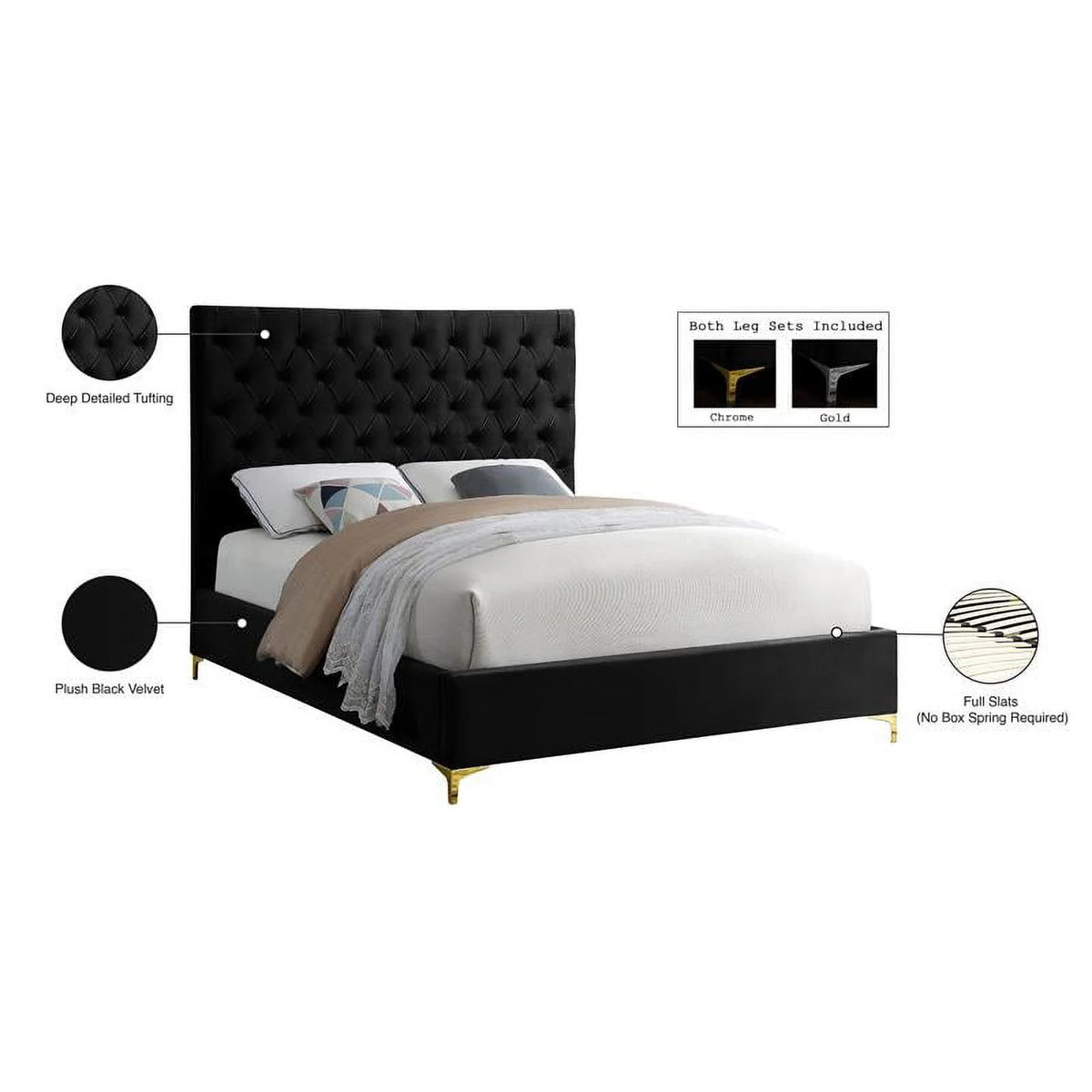 Black Velvet Tufted Queen Bed H9490