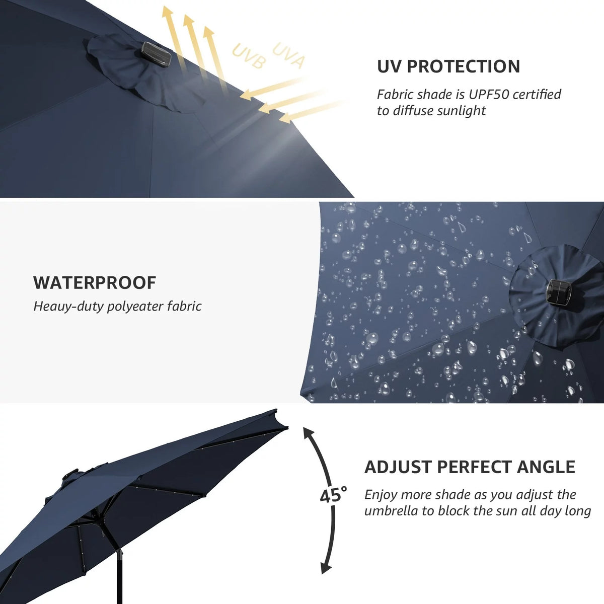 10 ft LED Solar Patio Umbrella N893