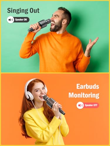 Wireless Bluetooth Karaoke Microphone with Built-in Speaker, Reverb, Duet Mode, Gray K9649