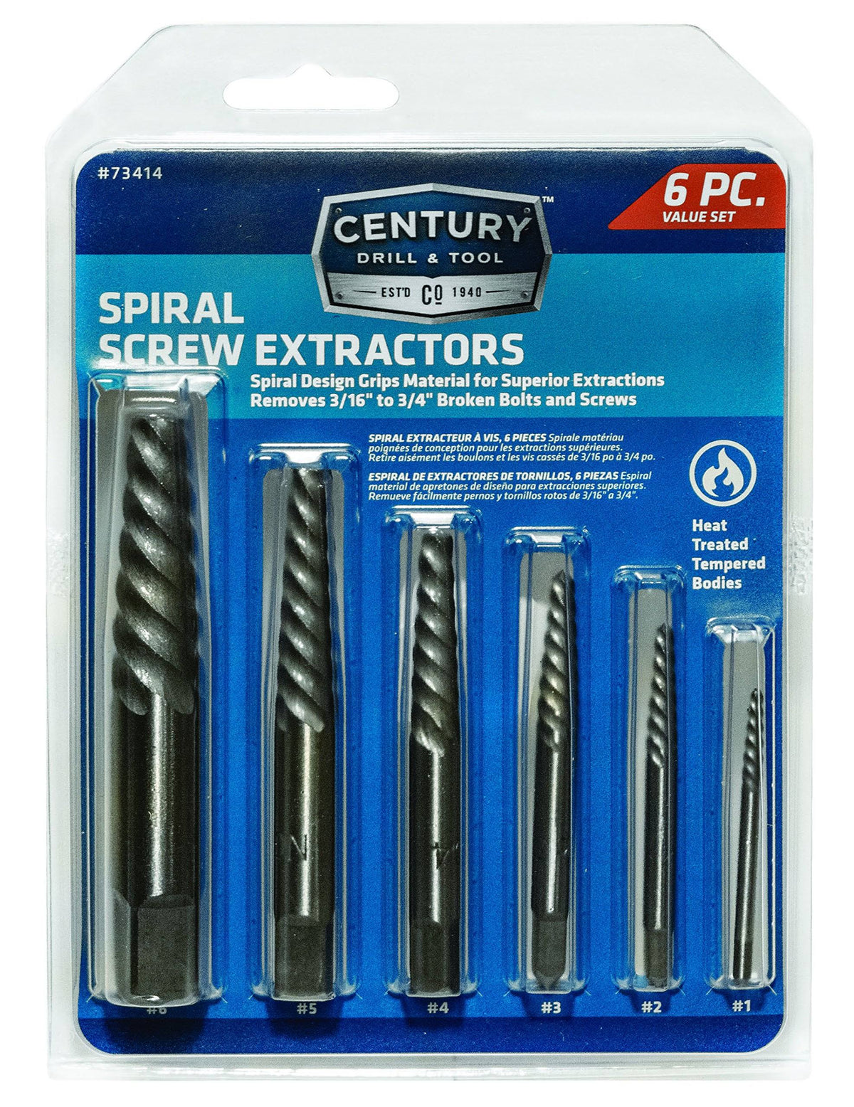 6 PC Spiral Flute Screw Extractor Set D14044