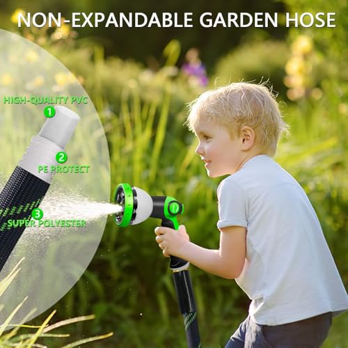 25 FT Non-Expandable Heavy-Duty Water Hose with 10-Function Nozzle G25070
