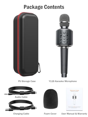 Wireless Bluetooth Karaoke Microphone with Built-in Speaker, Reverb, Duet Mode, Gray K9649
