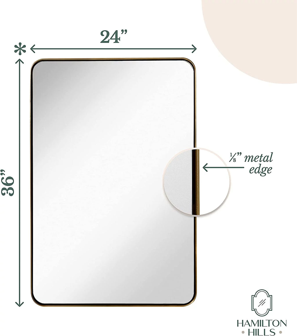 Gold Framed Rounded Corner Wall Mirror 24" x 36" G4114