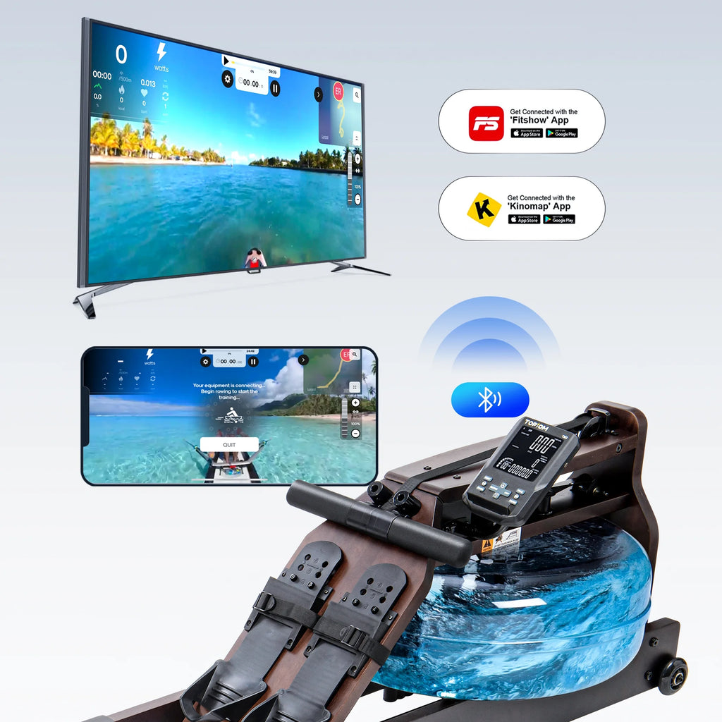 Water Rowing Machine with Performance Monitor Bluetooth 400 lbs Max Load C3270