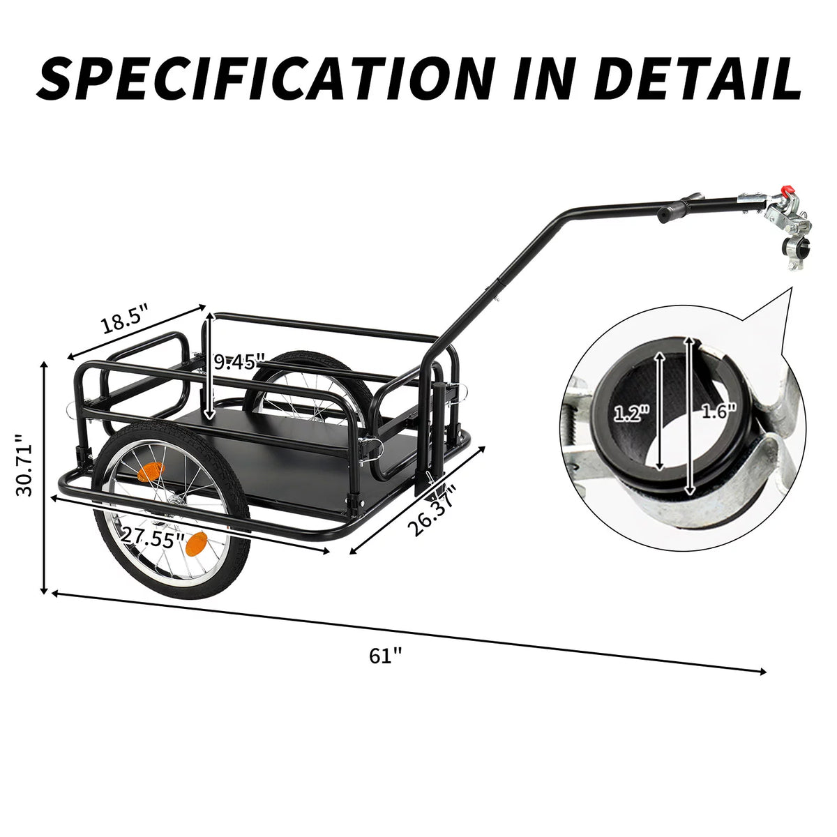 Foldable Bike Cargo Trailer with 16 Wheels, Black O5848