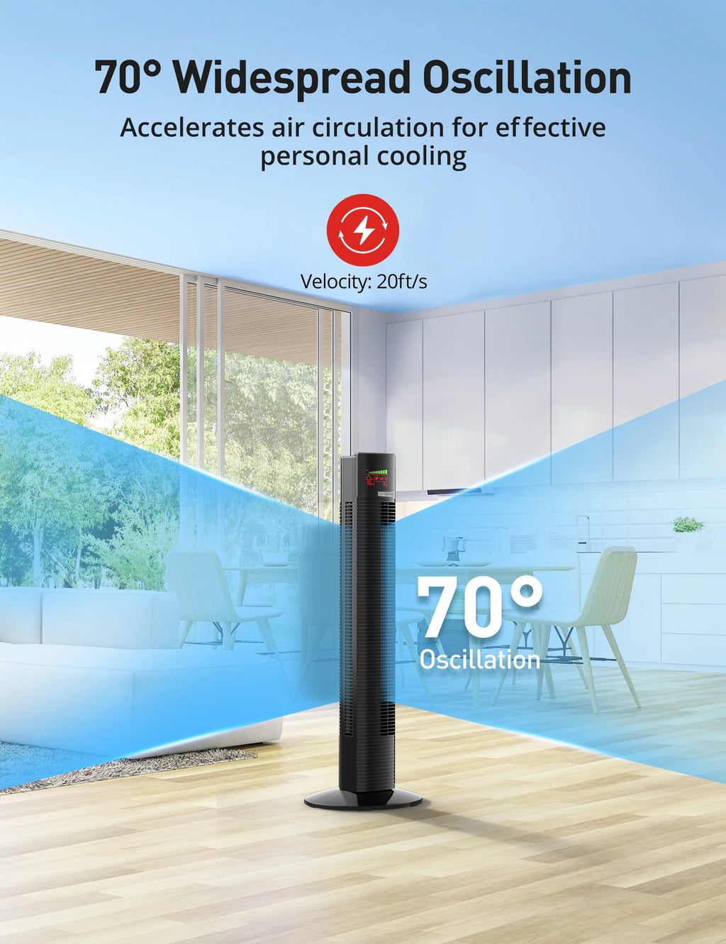 Black 36 Quiet Oscillating Bladeless Tower Fan with Remote F9123