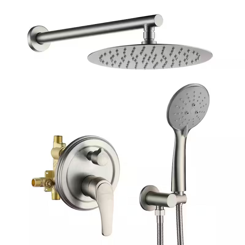 10 in. Wall Mount Dual Shower Heads with Valve in Brushed Nickel I70443