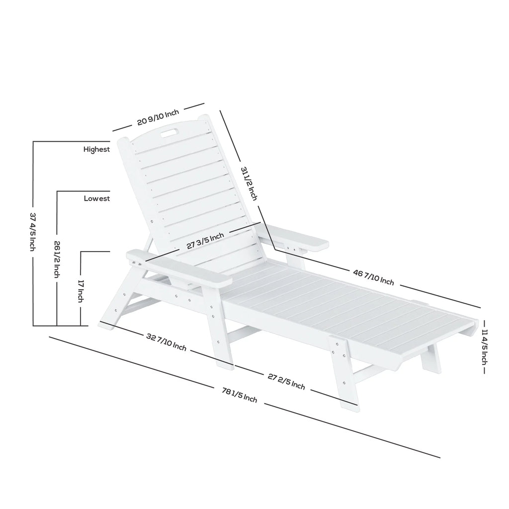 White Plastic Outdoor Chaise Lounge Chair with Adjustable Backrest I3455