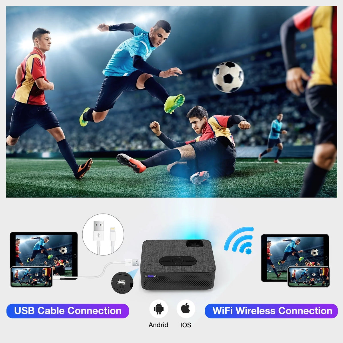 Mini WiFi Projector HD 1080P 240 LCD Display with Bluetooth C7481