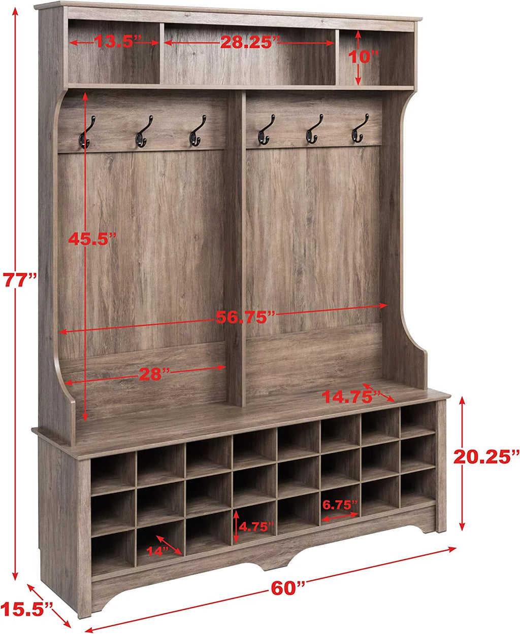 Gray Hall Tree with Bench and Shoe Storage L8522
