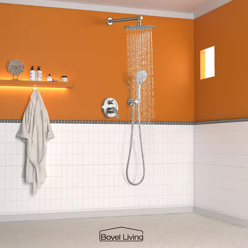 10 in. Wall Mount Dual Shower Heads with Valve in Brushed Nickel I70443