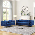 Blue Velvet Loveseat and Sofa Set with Solid Wood Frame and Iron Legs T413