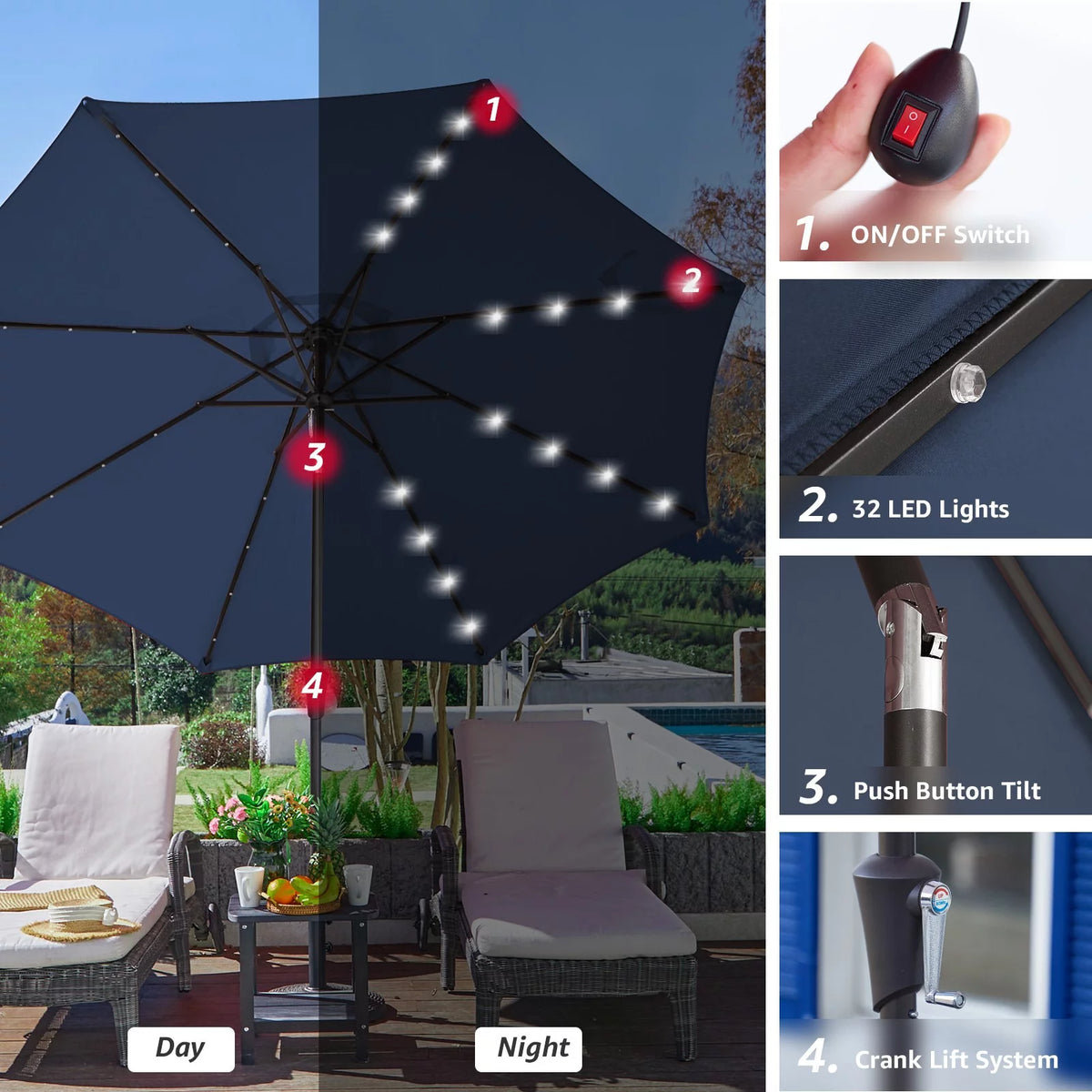 10 ft LED Solar Patio Umbrella N893