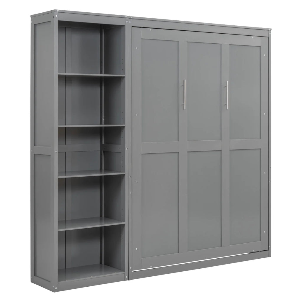 Full Size Gray Murphy Bed with Side Bookshelf Y38885