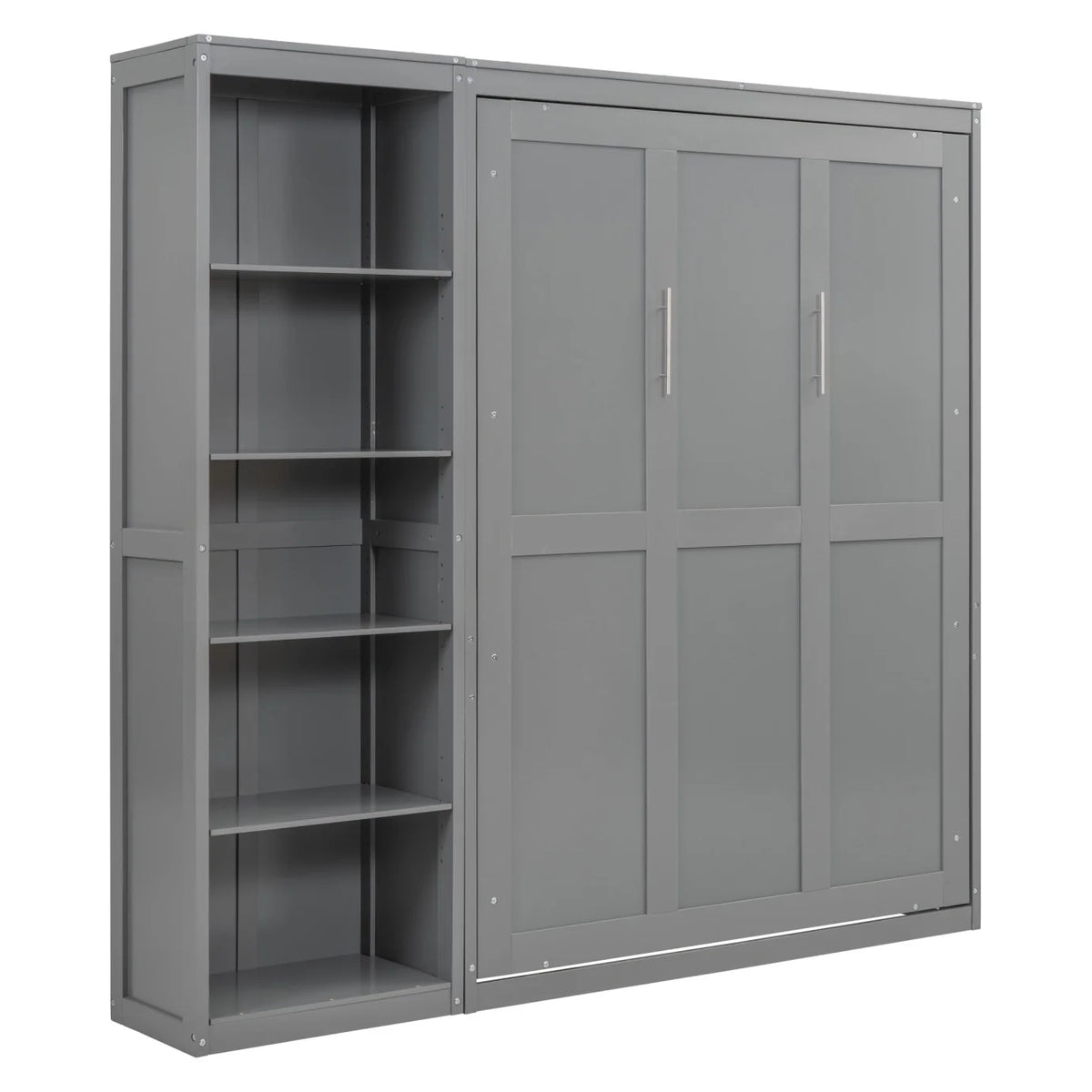 Full Size Gray Murphy Bed with Side Bookshelf Y38885