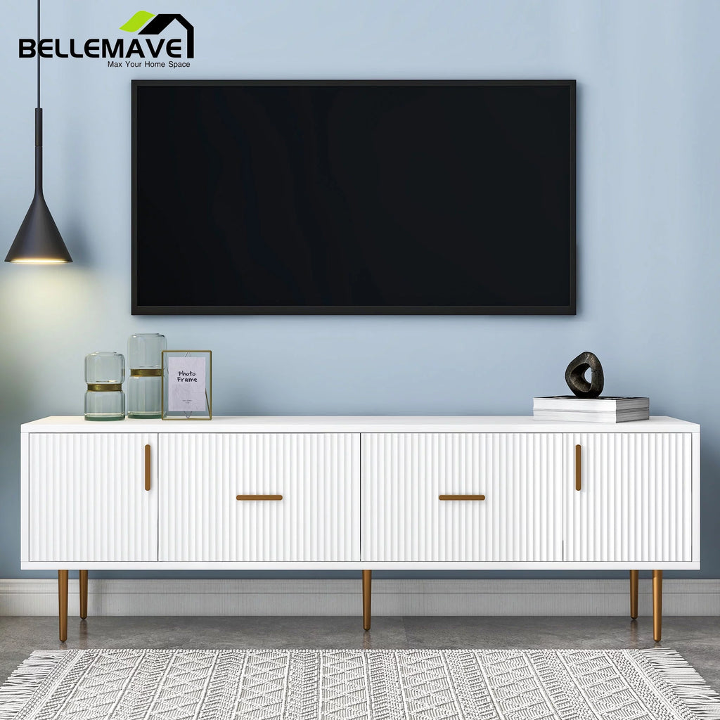 White Wood TV Stand with 2 Drawers and Cabinets W780