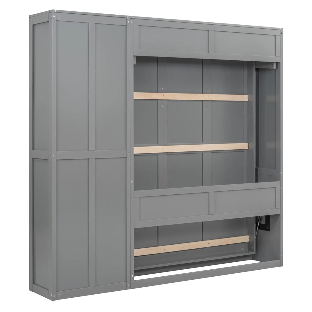 Full Size Gray Murphy Bed with Side Bookshelf Y38885
