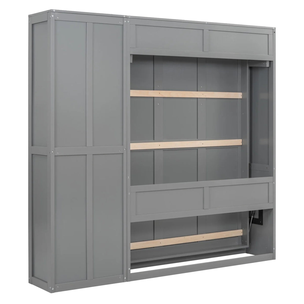 Full Size Gray Murphy Bed with Side Bookshelf Y38885